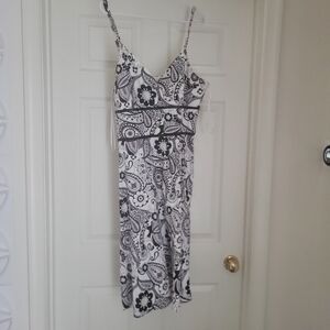 Black & White Paisley Midi Dress with Spaghetti Straps